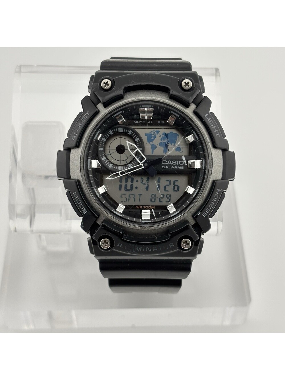 Casio AEQ-200W-1AV Black Gray Analog Digital World Time Watch 51mm 100M